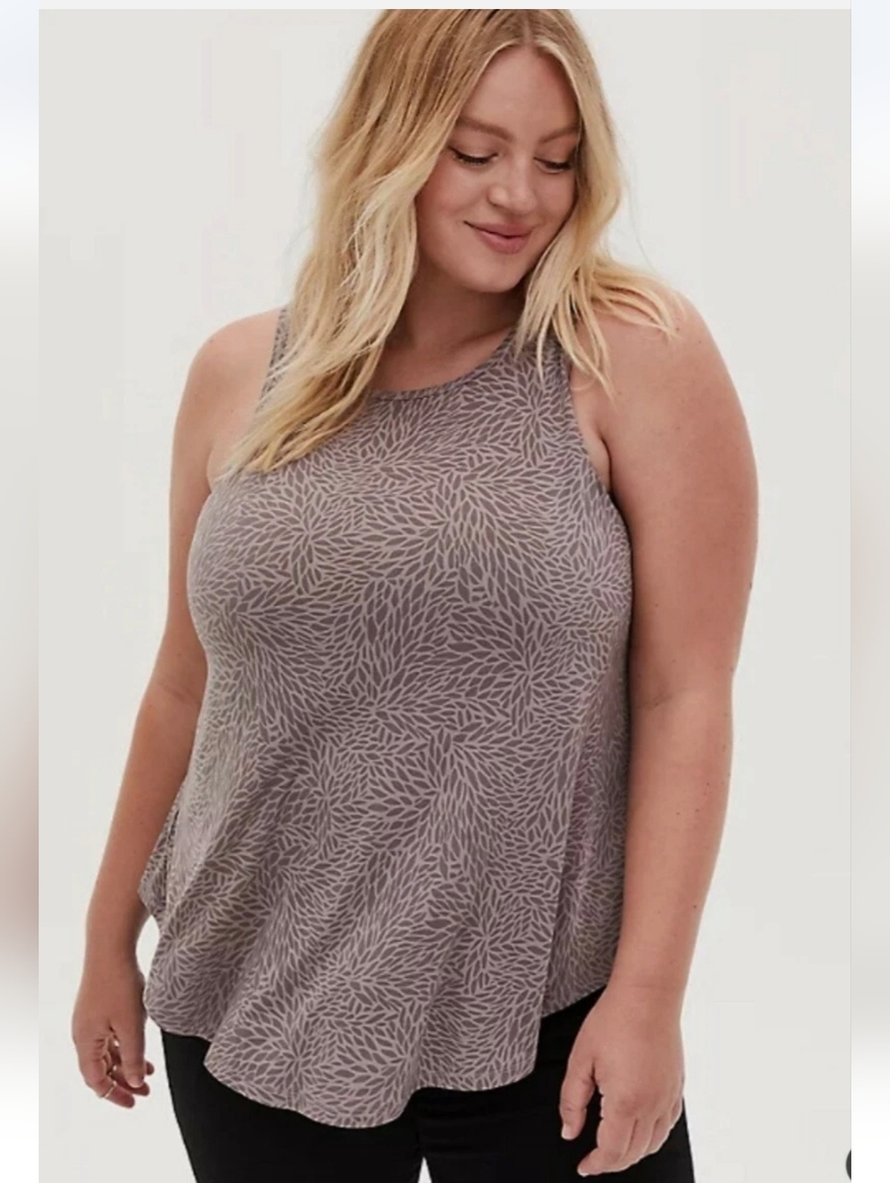 Torrid Taupe/Gray Abstract Floral-Print Sleeveless Swing Top Size 2X